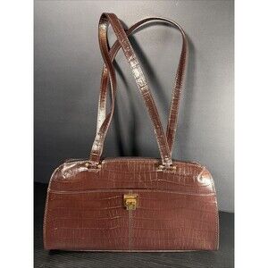 Etienne Aigner Brown Croc Embossed Shoulder Bag 90s Y2K Vintage Style Purse